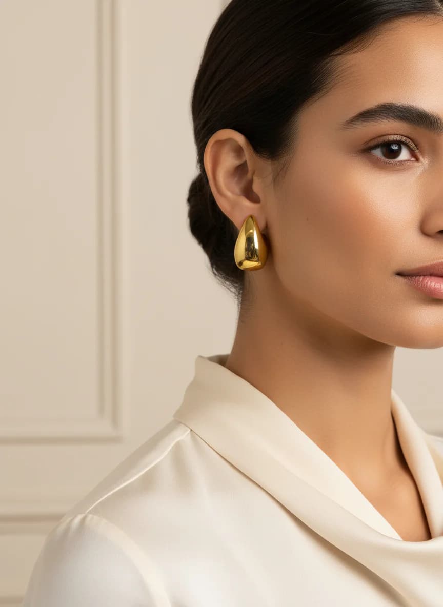 Bombeli Dolgun Altın Rengi Halka Küpe - Şık Tasarım