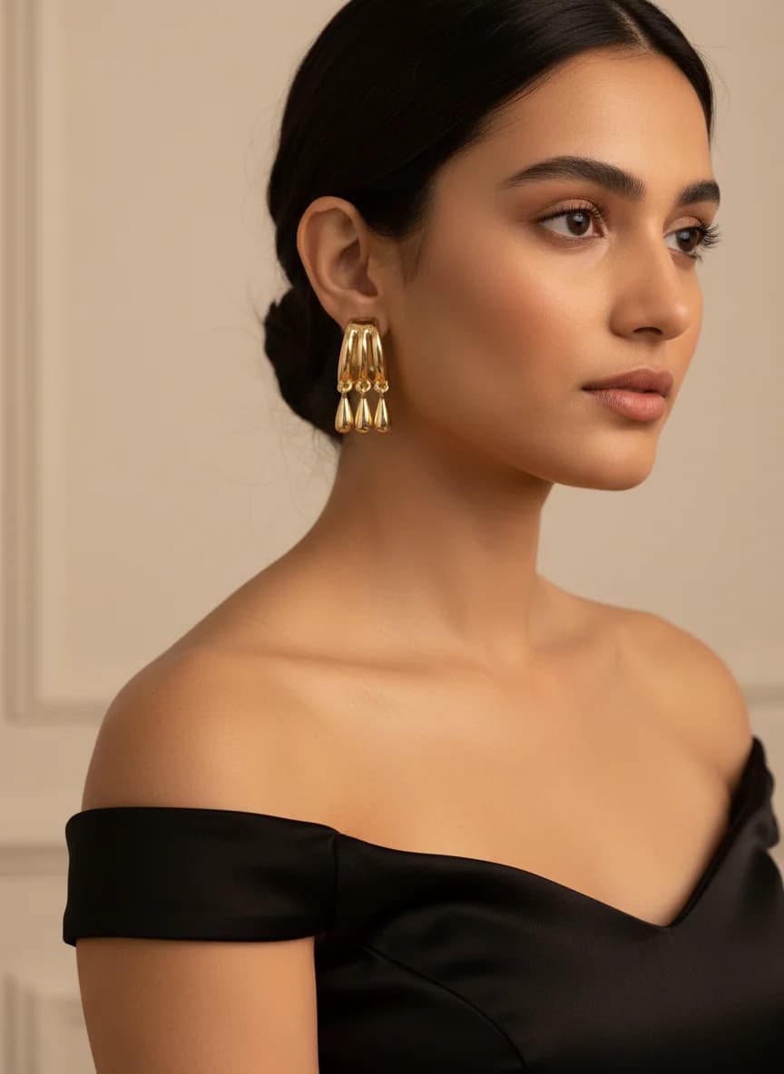 Şık Altın Kaplama Damla Sallantılı Küpe