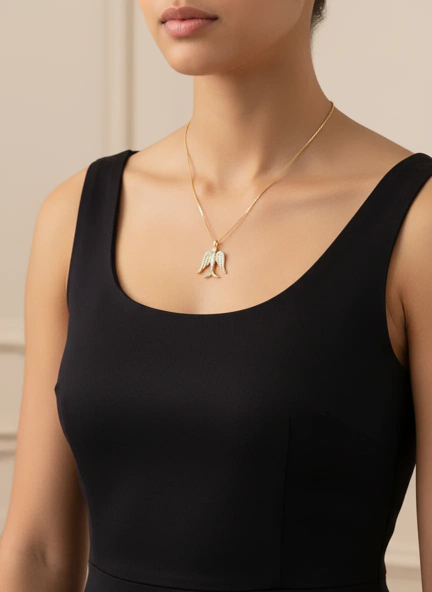 Altın Kaplama Melek Kanatlı Zirkon Taşlı Kolye