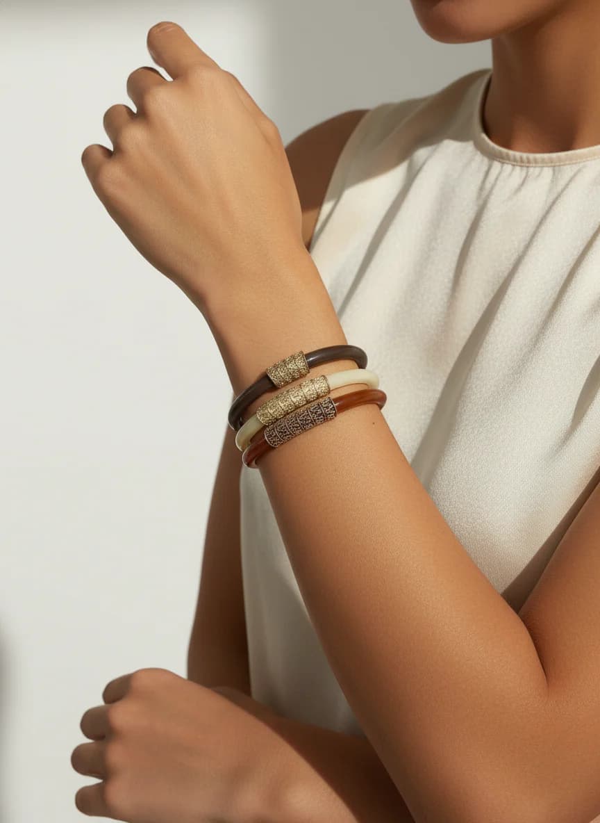 Altın Detaylı Renkli ve Düz Tasarım Kadın Bileklik Seti