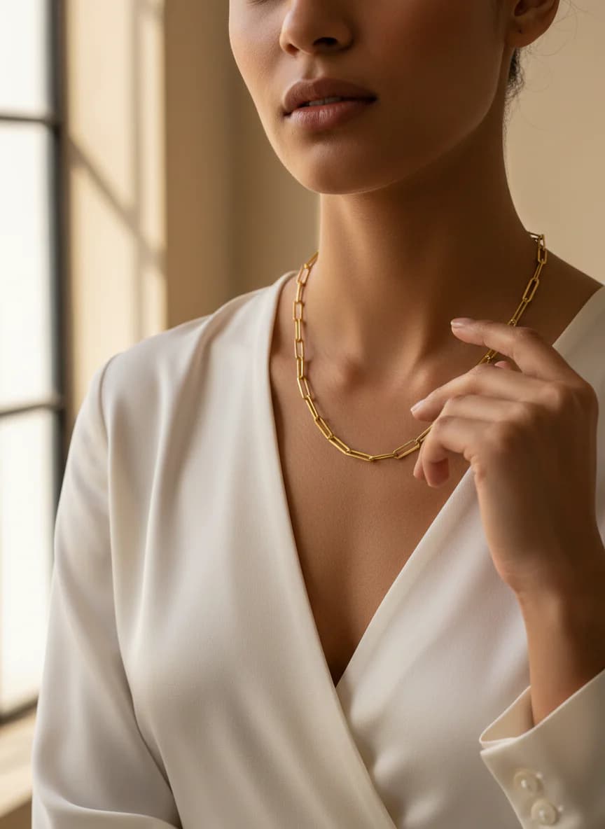 Altın Kaplama Ataş Zincir Kolye - Modern Şık Tasarım