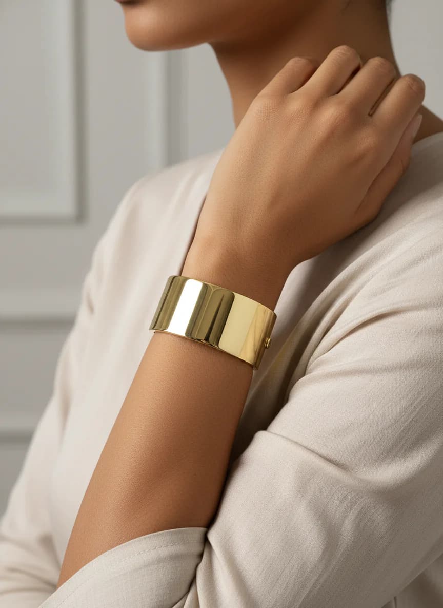 Parlak Altın Rengi Geniş Kelepçe Bileklik