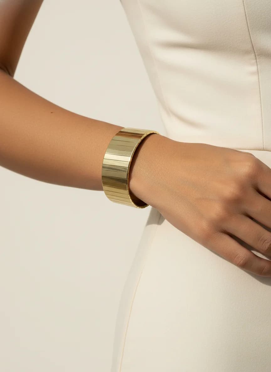 Altın Tonlu Geniş Esnek Kelepçe Bilezik