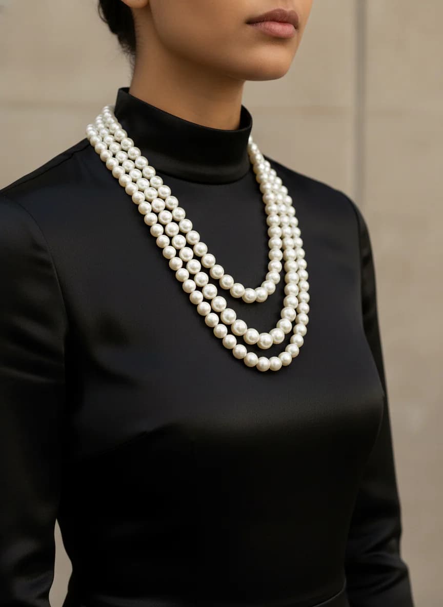 Zarif Çok Katlı Büyük İnci Kolye - Şık Kadın Takı