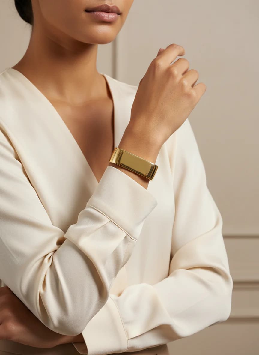 Modern Altın Rengi Kalın Geometrik Menteşeli Bileklik