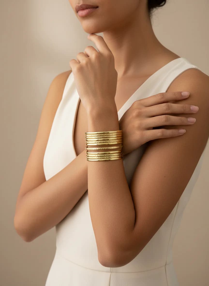 Zarif İşlemeli Geniş Altın Kelepçe Bileklik