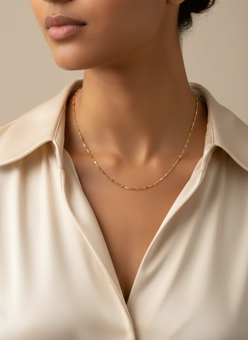 Parlak Altın Özel Tasarım Zincir Kolye