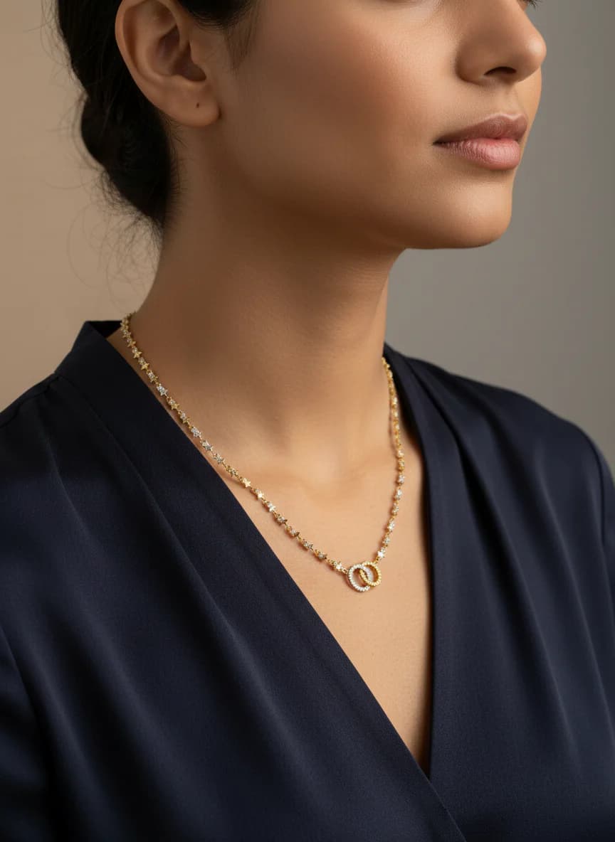 Yıldız ve Çift Halka Uçlu İki Renkli Kolye