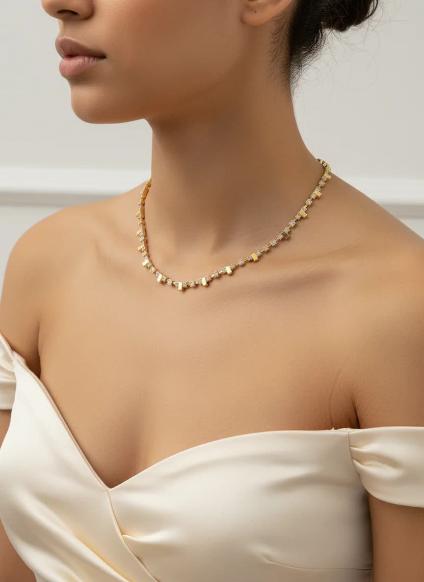 Modern Geometrik Pırlanta Altın Kolye