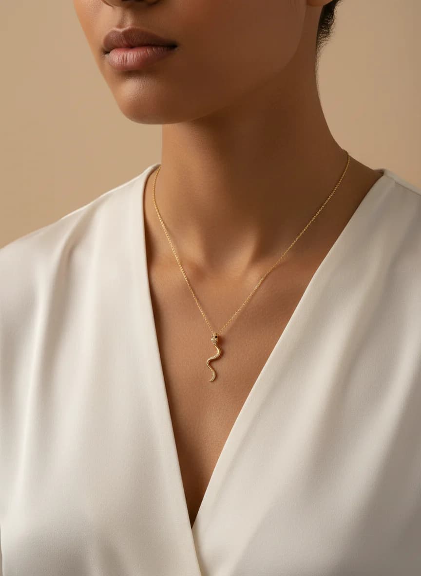 Altın Yılan Figürlü Zarif Kolye