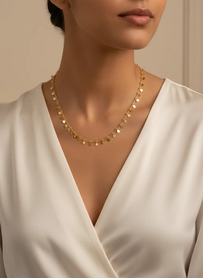 Altın Rengi Pullu Zincir Kolye