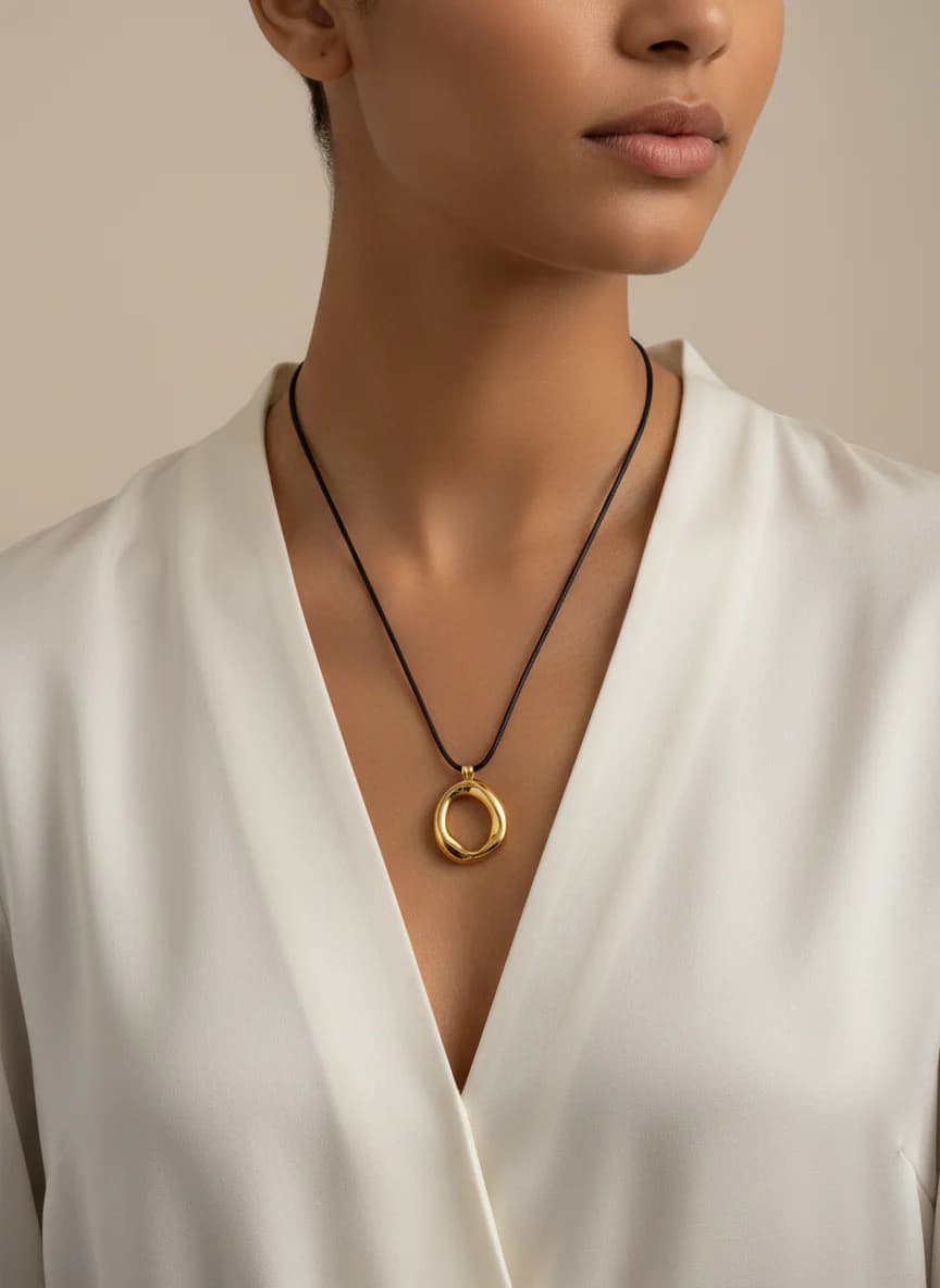 Modern Gold Rengi Asimetrik Organik Tasarım Kolye