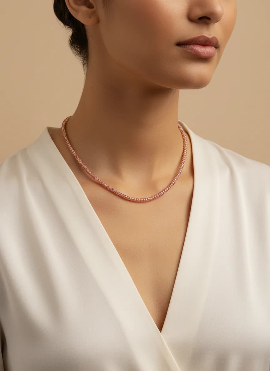 Altın Rengi Tek Sıra Baget Zirkon Taşlı Kolye