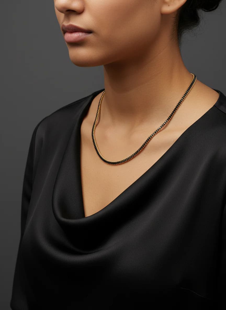 Modern Baget Dilimli Altın Zincir Kolye