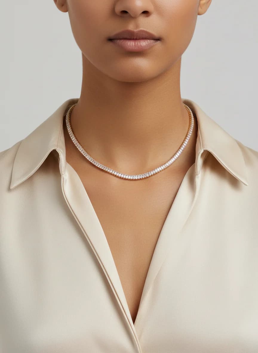 Altın Kaplama Baget Taşlı Zirkon Şık Kadın Kolye