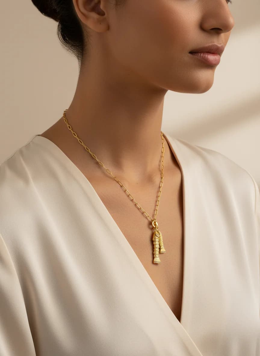 Uğur Balığı Tasarımlı Gold Zincir Kolye