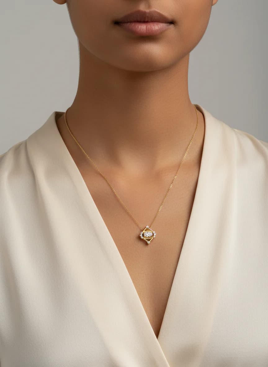 Altın Rengi Geometrik Zirkon Taşlı Kadın Kolye