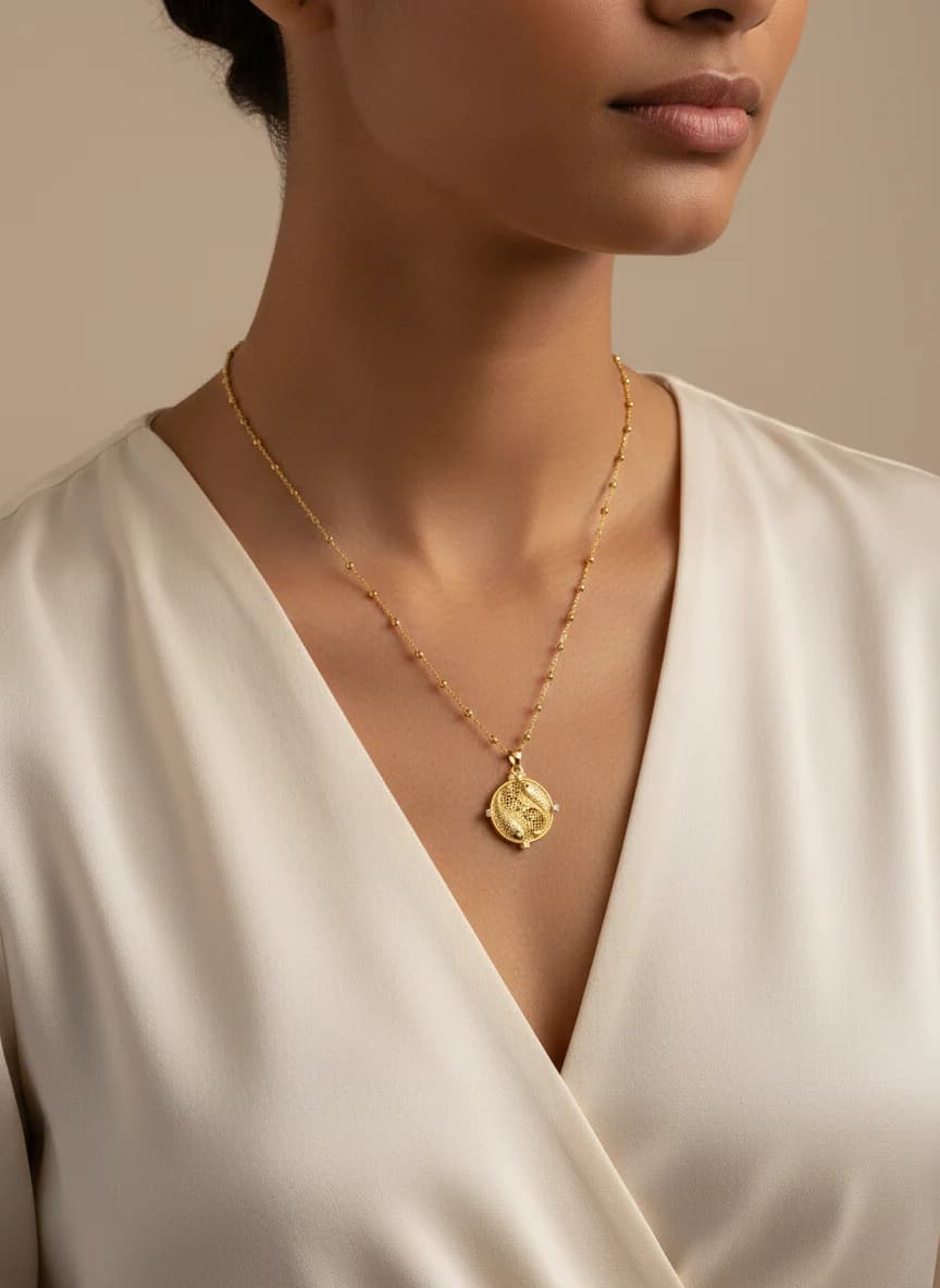 Altın Balık Figürlü Taşlı Top Zincir Kolye - Özel Tasarım