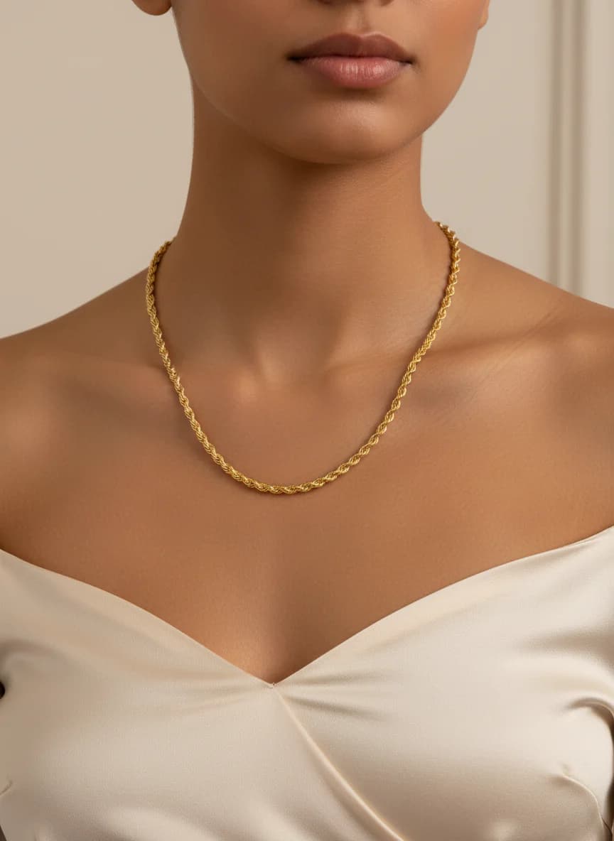 Parlak Altın Halat Zincir Kolye - Unisex Şıklık