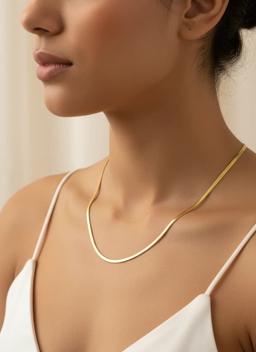 Modern ve Şık Altın Balıksırtı Yılan Zincir Kolye