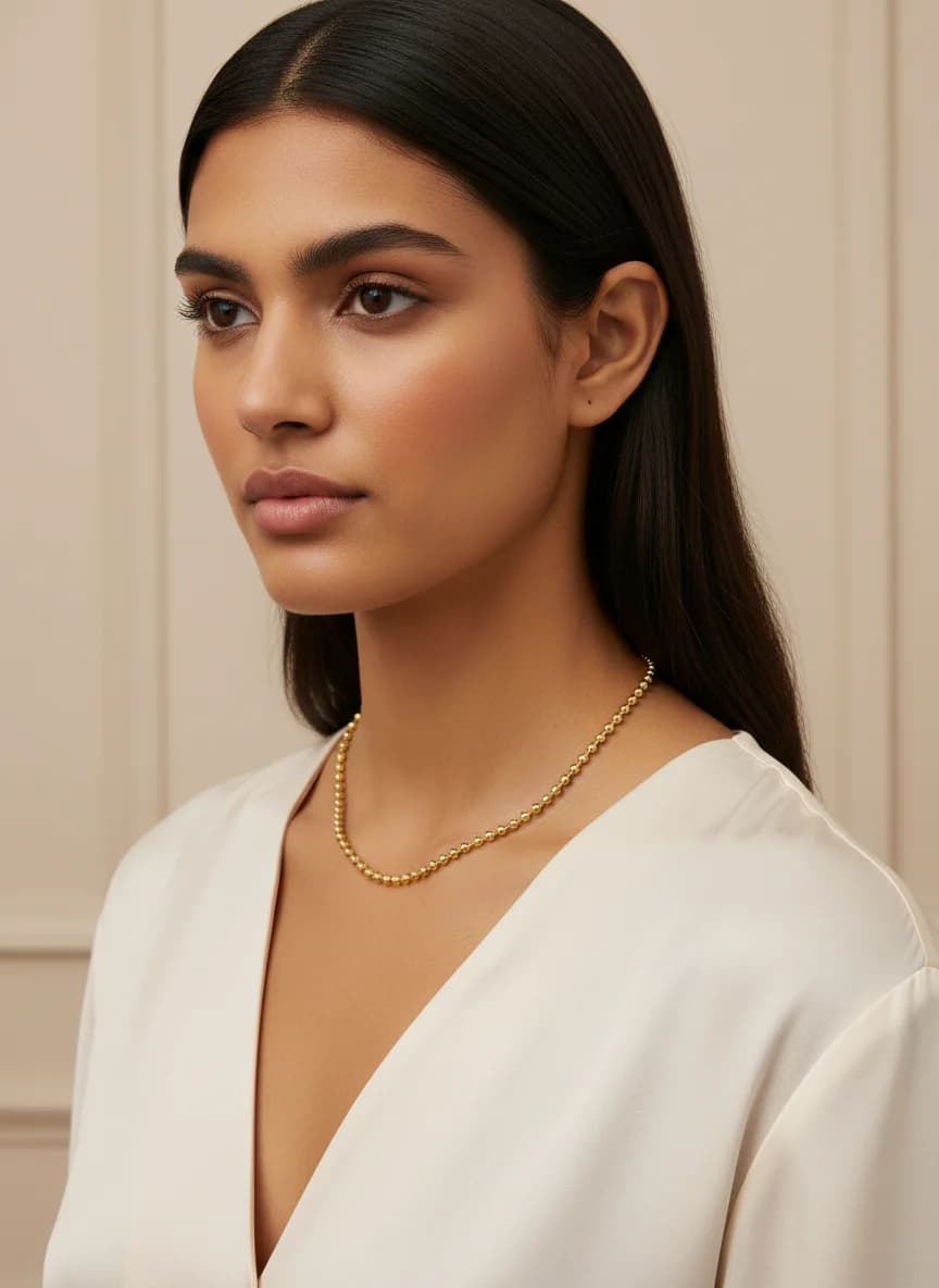 Parlak Altın Top Kesim Zincir Kolye