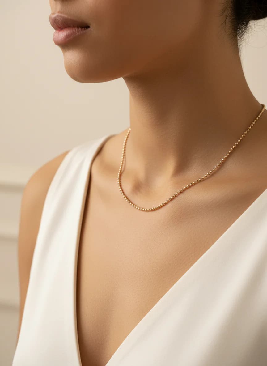 Zarif Rose Altın Rengi Top Zincir Kolye - Uzun Model