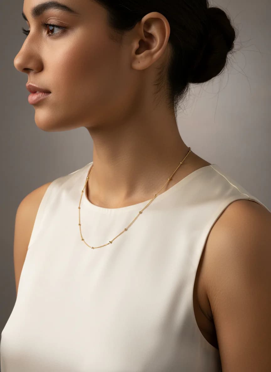 Dorika Toplu Kutucuk Zincir rose Altın Rengi Kolye