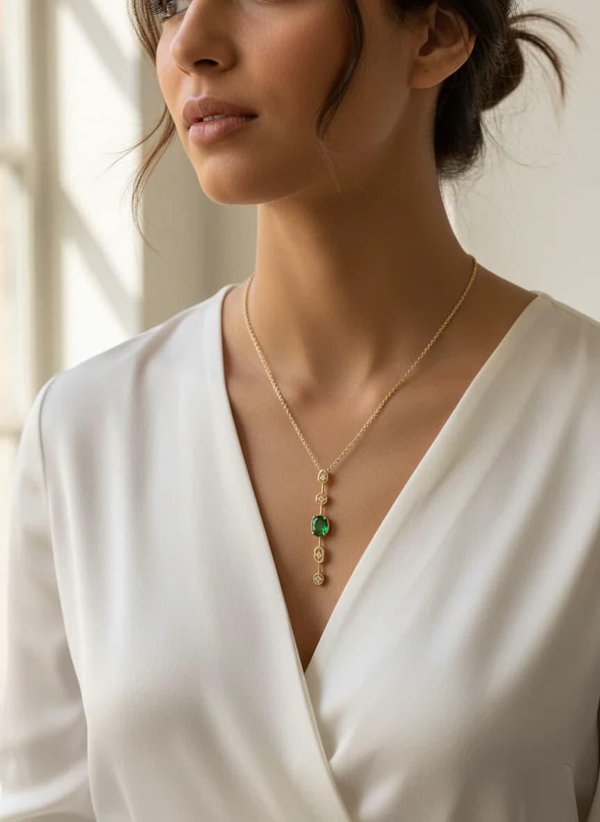 Altın Pırlanta Zümrüt Detaylı Kadın Kolye