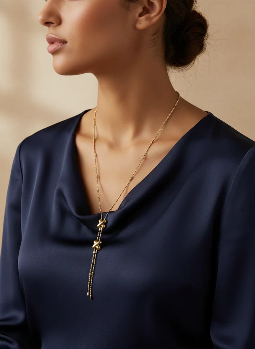 Altın Renk X Motifli Lariat Top Zincir Kolye