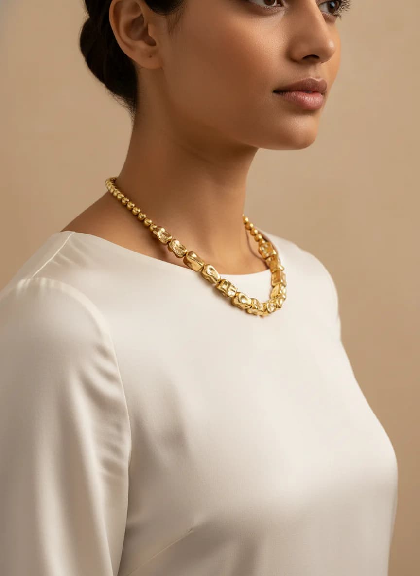 Modern Organik Tasarım Altın Tonu Metal Kolye