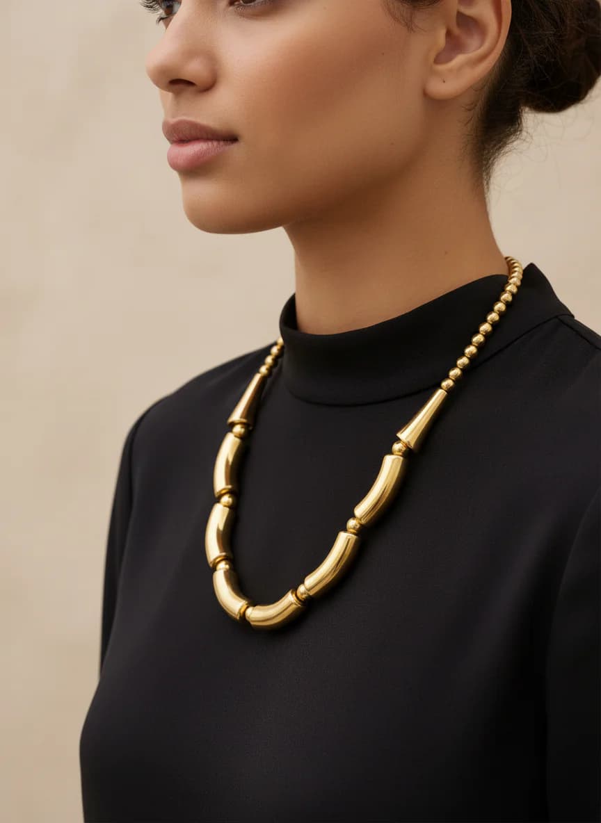 Şık Rose Gold Boru ve Boncuk Detaylı Tasarım Kolye