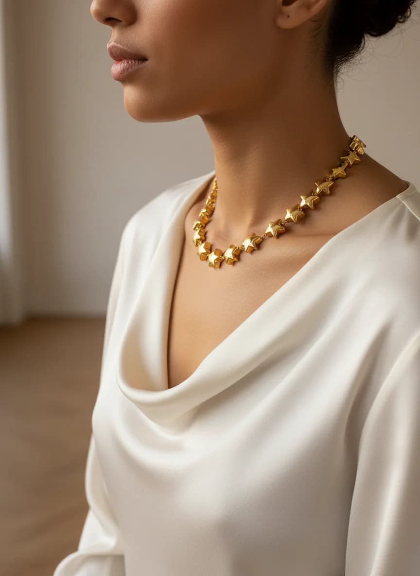 Altın Rengi Şişkin Yıldız Kolye - Göz Alıcı Modern Takı