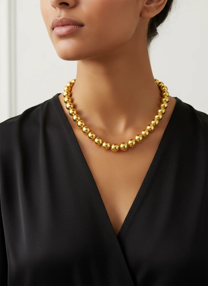 Parlak Altın Top Boncuk Kolye - Şık Kadın Aksesuarı