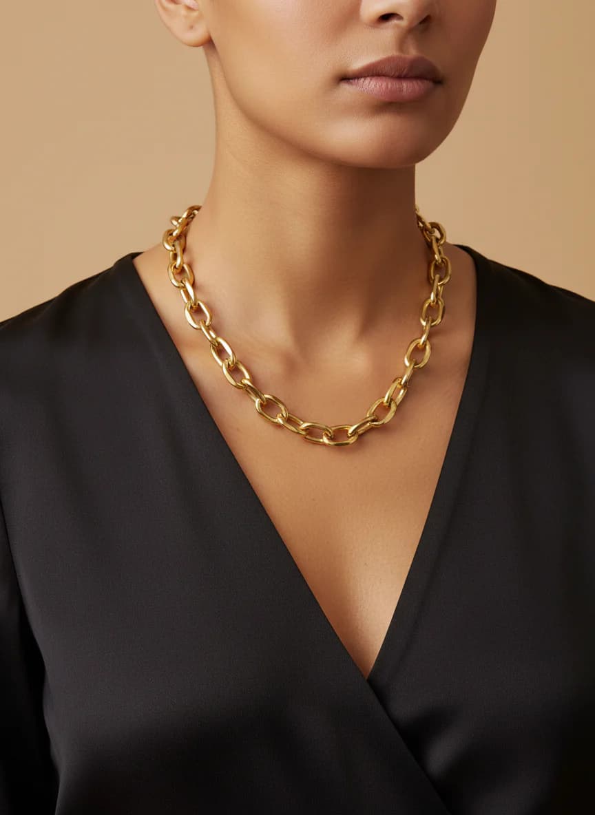 Altın Renk Kalın Oval Zincir Kolye - Şık ve Modern