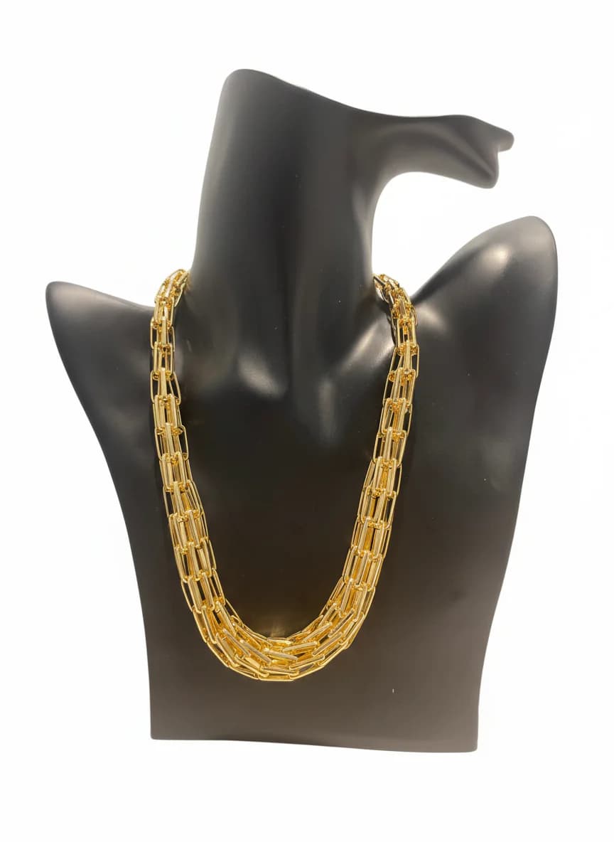 Altın Rengi Çok Katlı Modern Dikdörtgen Zincir Kolye