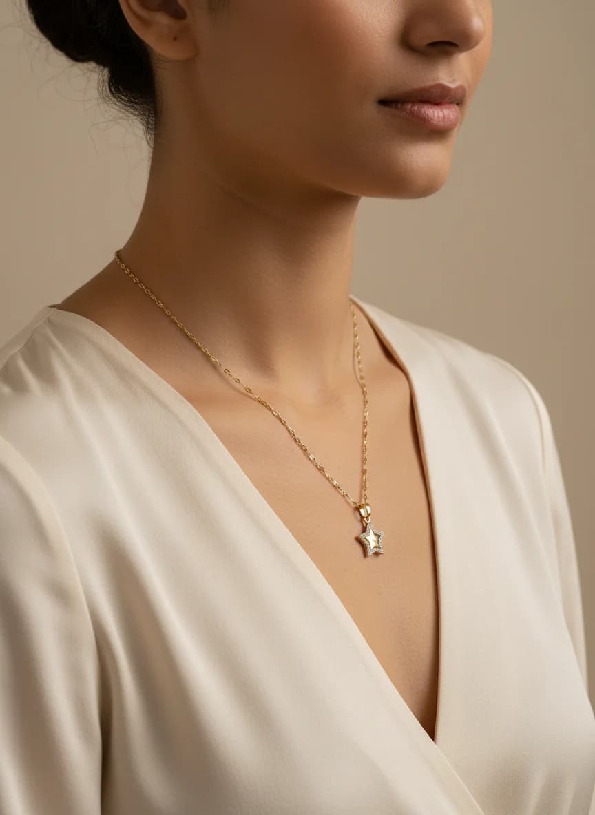 Işıltılı Taşlı Yıldız Kolye - Altın Rengi Şık Tasarım