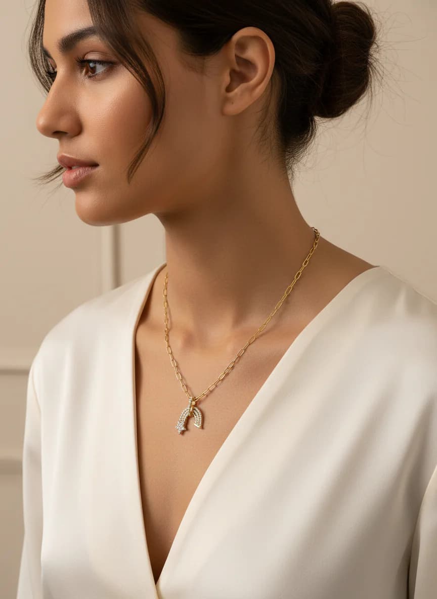 Altın Kaplama Taşlı Gökkuşağı Yıldız Zincir Kolye