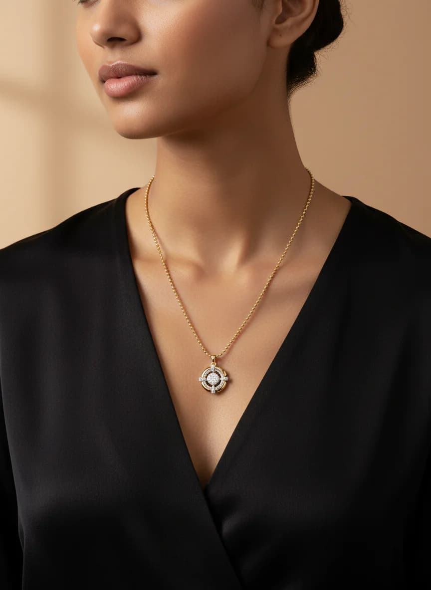 Altın Top Zincir Pırlanta Görünümlü Kadın Kolye