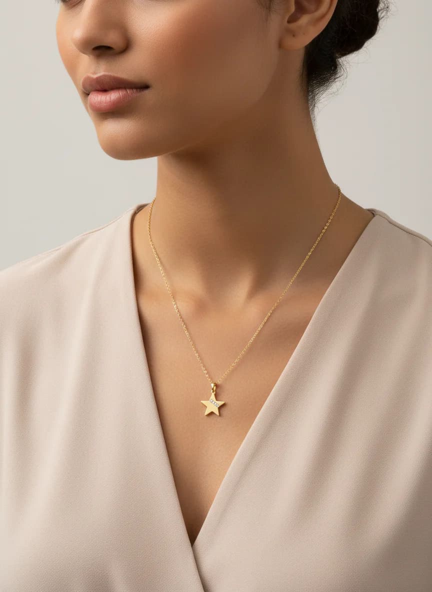 Altın Rengi Taşlı Yıldız Kolye | Kadın Kolyesi
