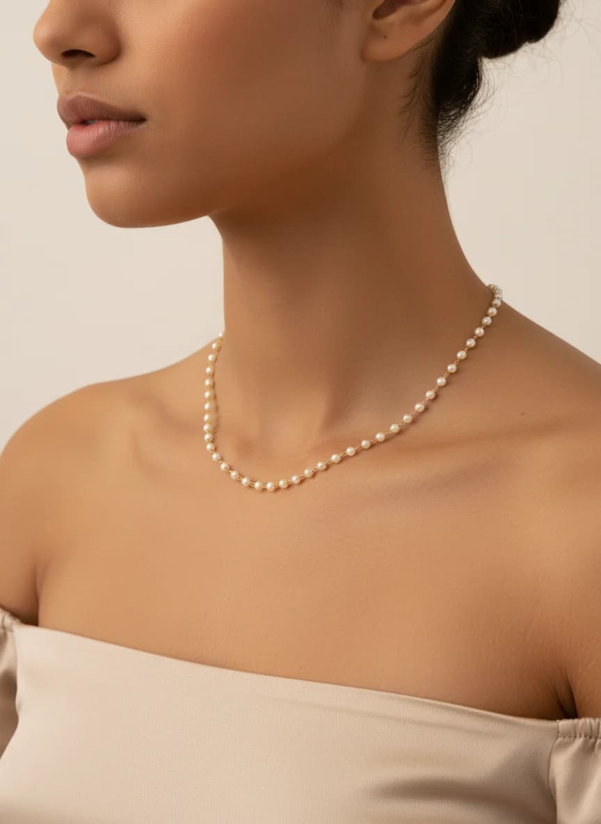 Zarif İnci ve Altın Renkli Zincir Kolye - Klasik Şıklık