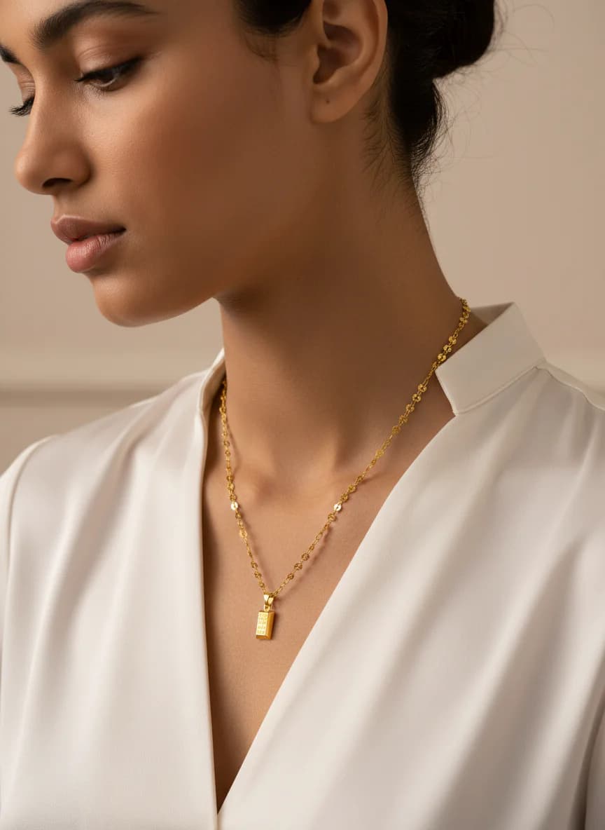 999.9 Saflık Külçe Altın Bar Kolye Zincir - Şık Hediye