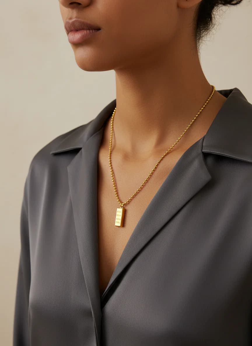 999.9 Ayar Saf Altın Külçe Bar Uçlu Top Zincir Kolye