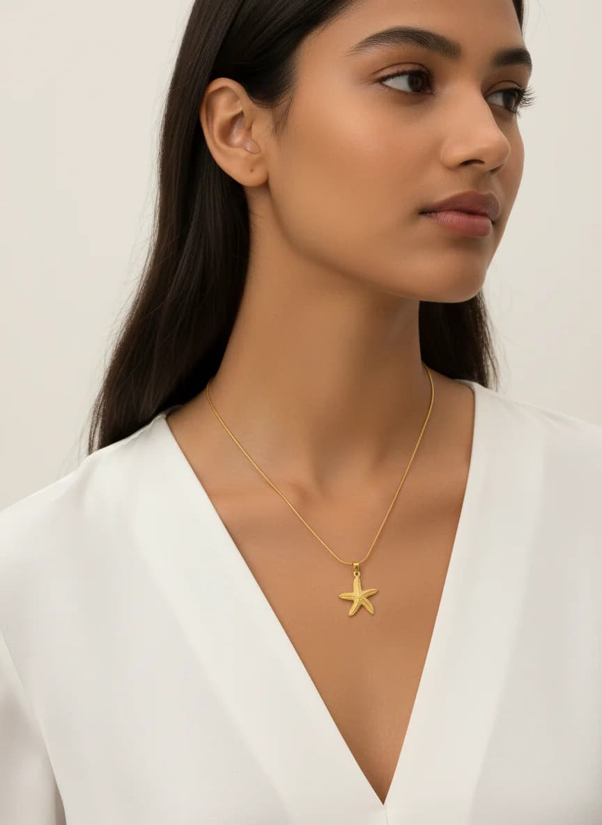 Altın Rengi Denizyıldızı Kadın Kolye