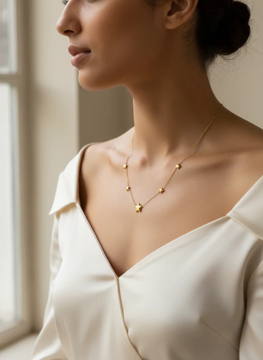 Zarif Altın Yıldız Zincir Kolye - Şık Kadın Takısı