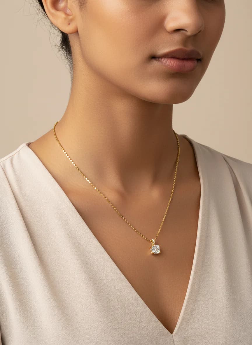 Zarif Kare Zirkon Taşlı Pullu Zincir Kolye