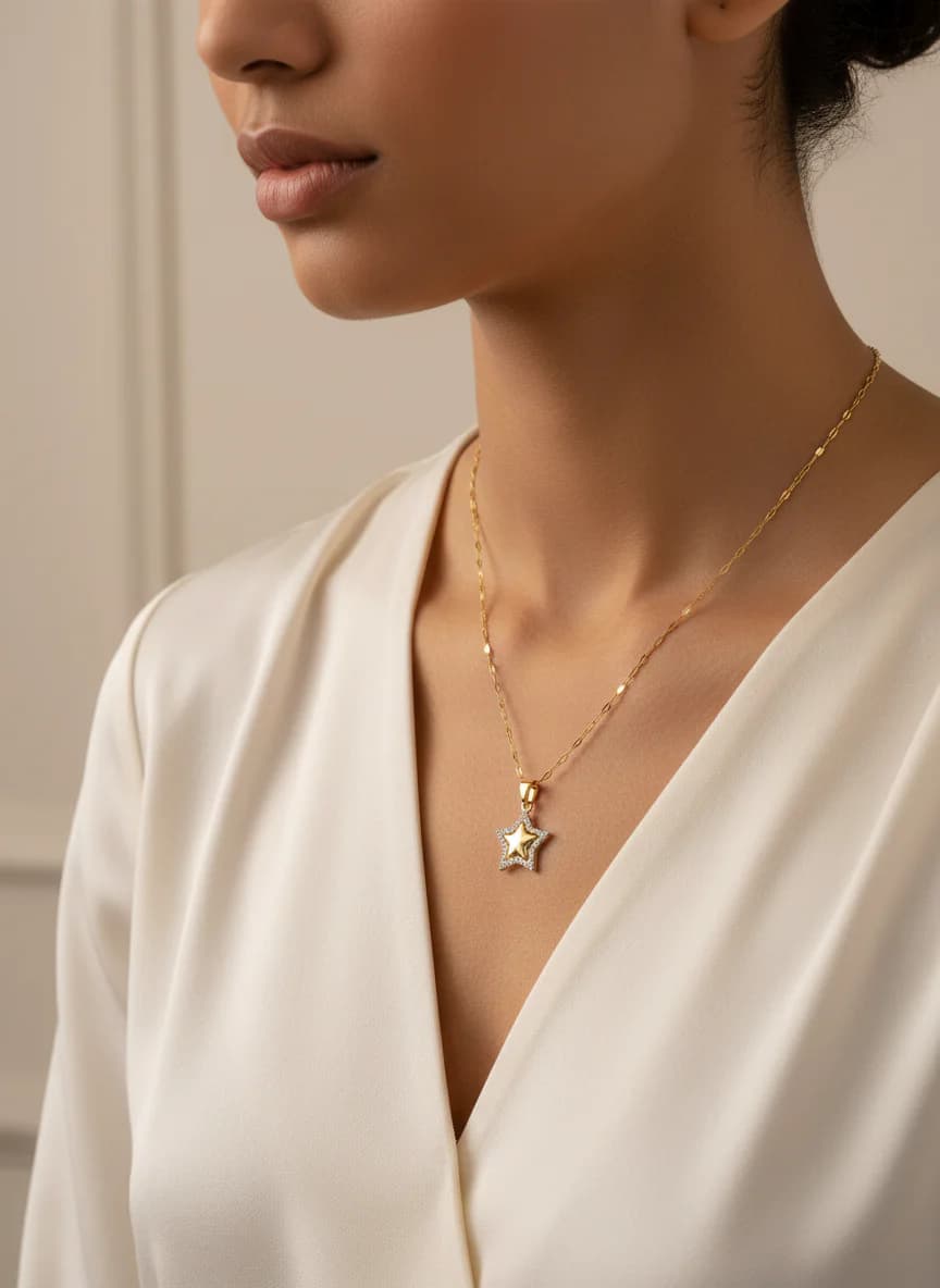 Altın Rengi Yıldız Taşlı Kolye | Şık Kadın Takı