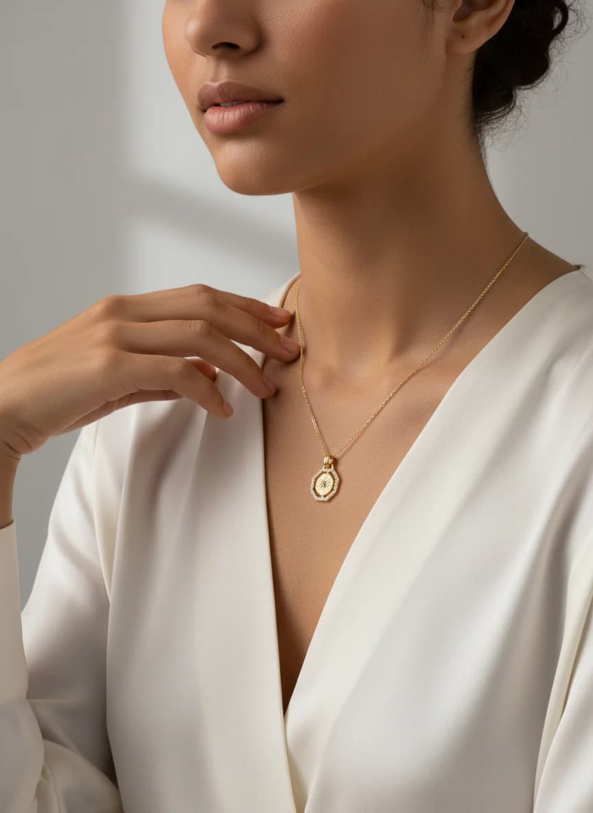 Sekizgen Zirkon Taşlı Kuş Figürlü Altın Kolye