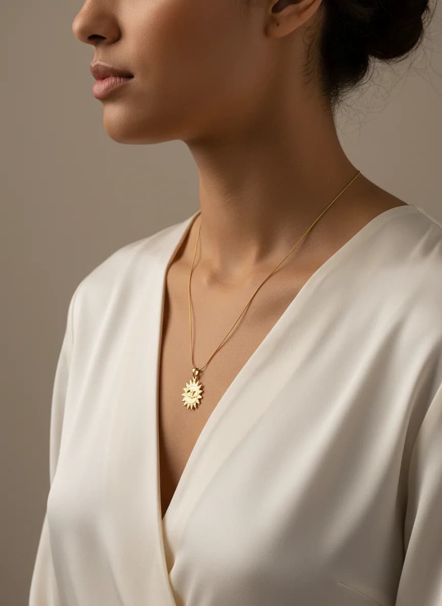 Zarif Güneş Tasarımlı Altın Rengi Kadın Kolyesi