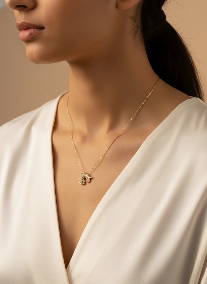 Zirkon Taşlı Altın Renk Leopar Figürlü Kolye