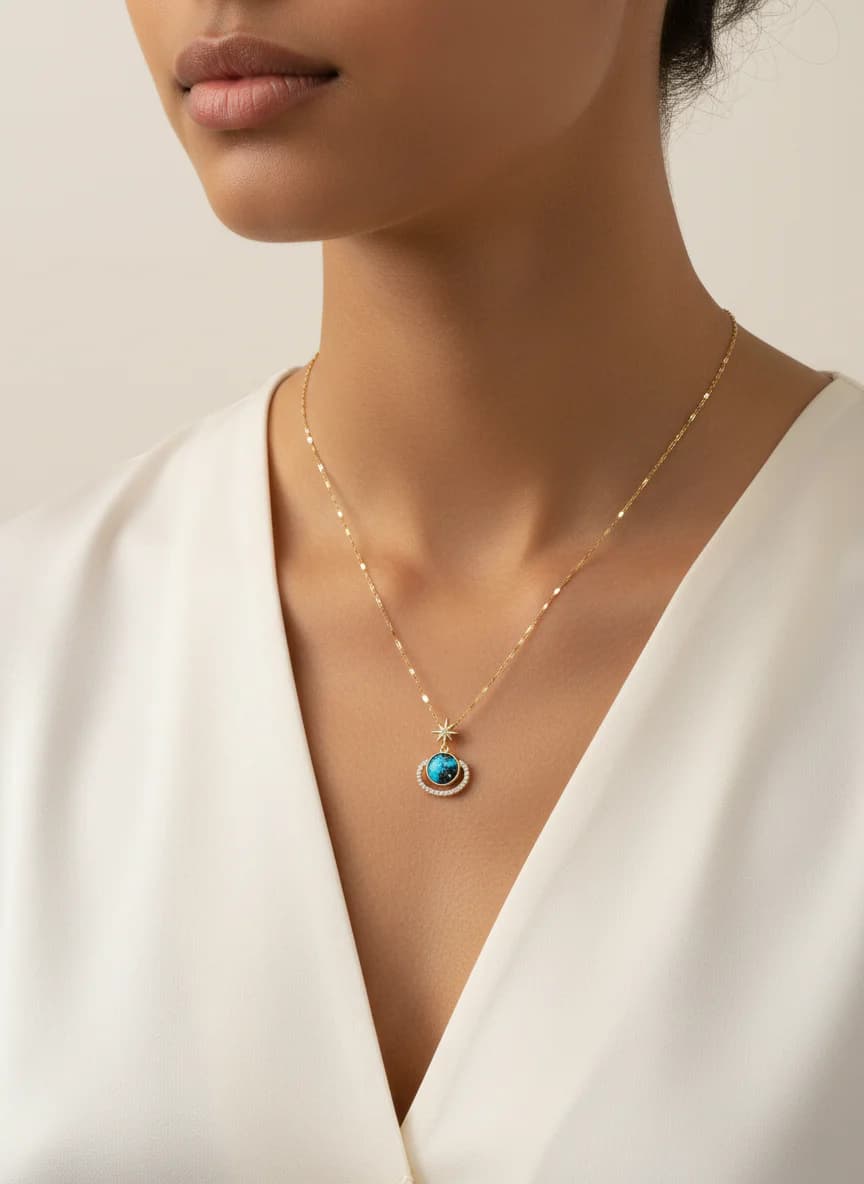 Altın Rengi Galaksi Gezegen ve Yıldız Kolye